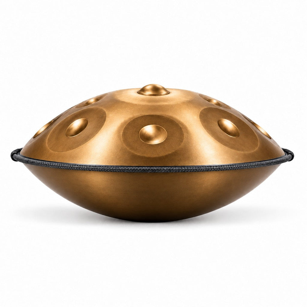 Handpan D-Moll Kurd in Gold, Seitenansicht
