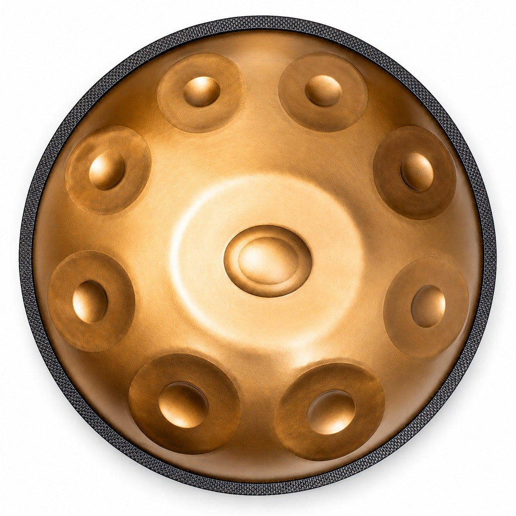 Handpan D-Moll Kurd in Gold, von oben