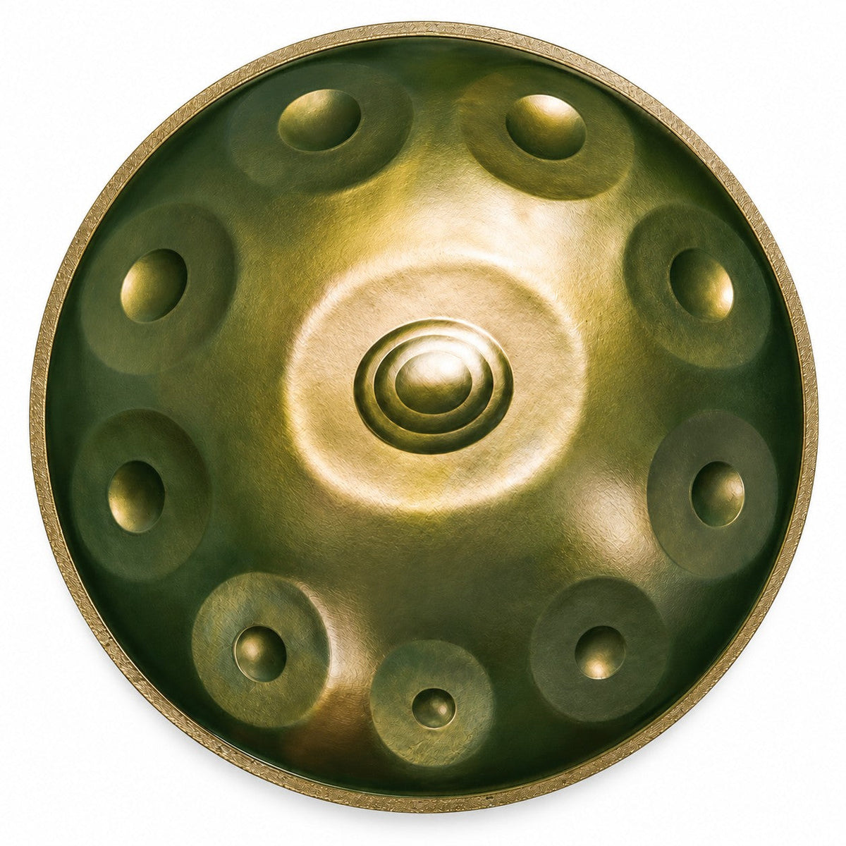 Handpan D-Moll Kurd in Grün, von oben