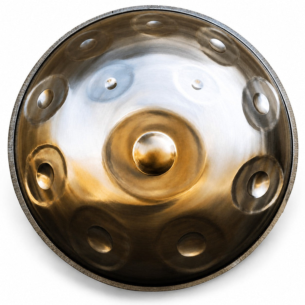 Handpan D-Moll Kurd Premium in Gold, von oben