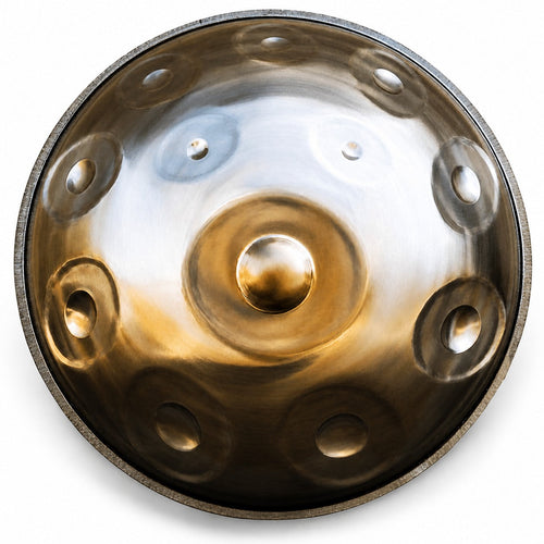 Handpan D-Moll Kurd Premium in Gold, von oben