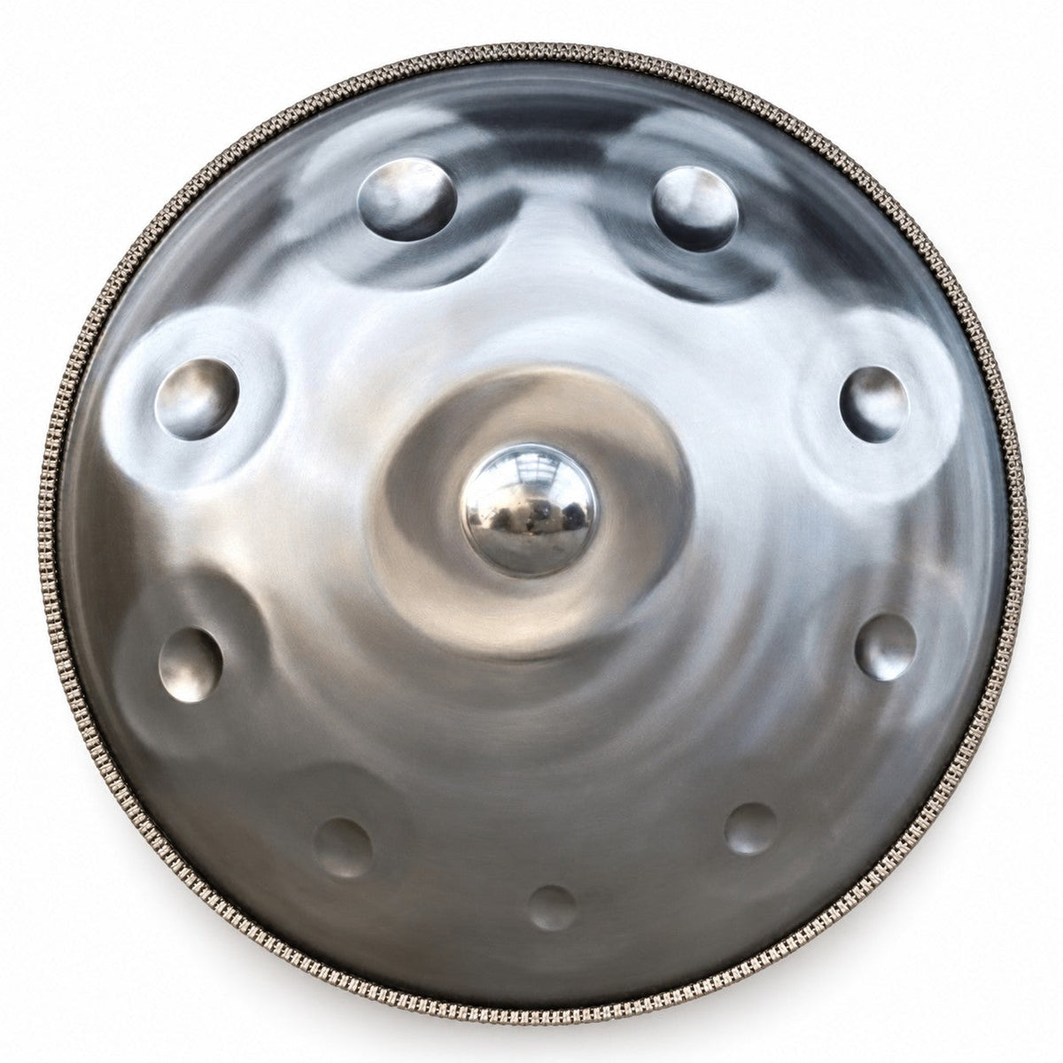 Handpan D-Moll Kurd Premium in Silber, von oben