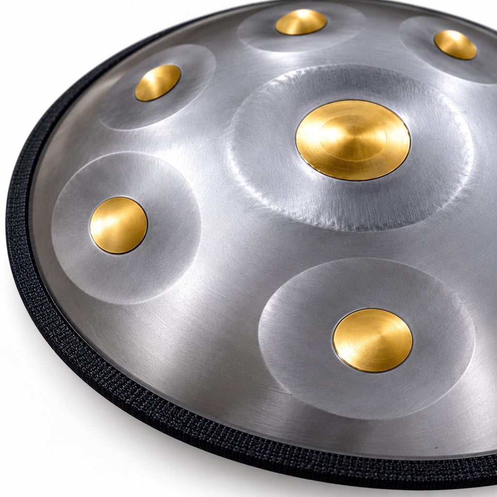 Handpan G-Moll 9 Töne in Silber, Detailansicht