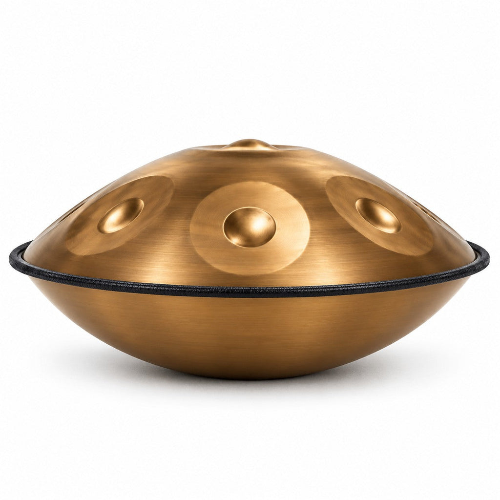 Handpan Heilige Spirale D-Moll Kurd in Gold, Seitenansicht