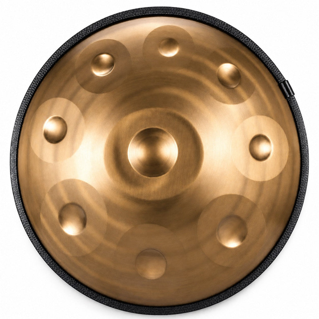 Handpan Heilige Spirale D-Moll Kurd in Gold, von oben