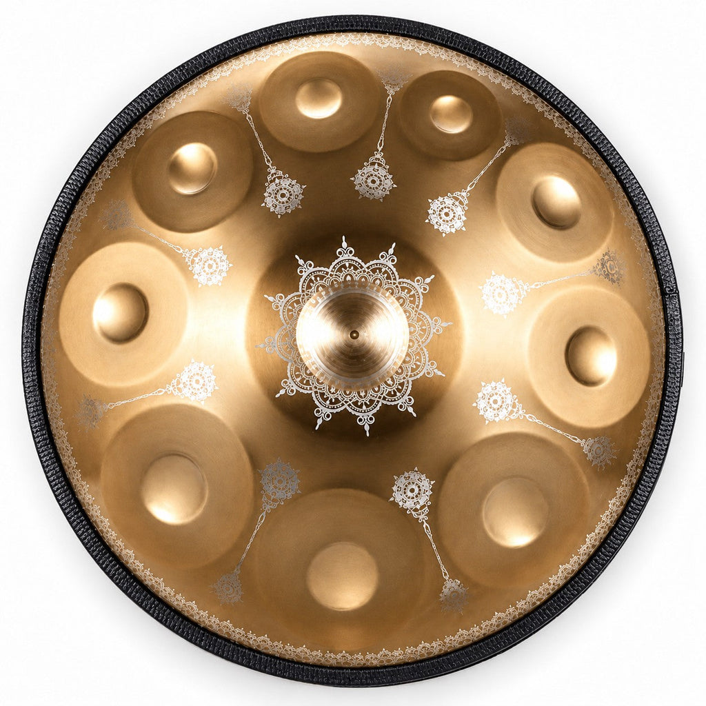 Handpan Mandala C-Dur in Gold, von oben