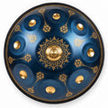 Handpan Mandala D-Moll Kurd in Blau, von oben