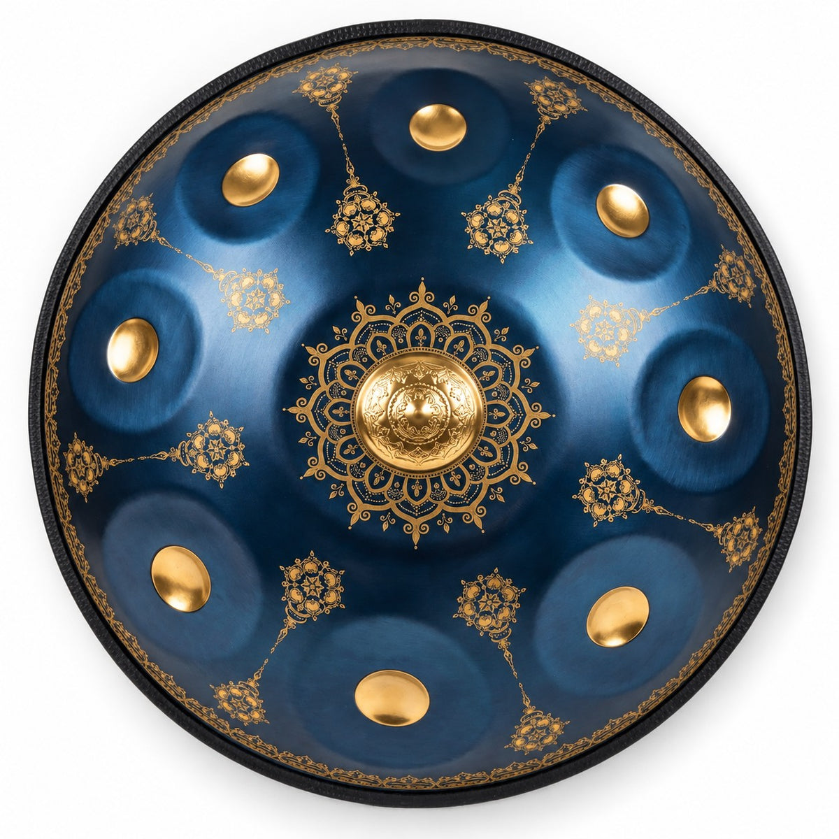 Handpan Mandala D-Moll Kurd in Blau, von oben
