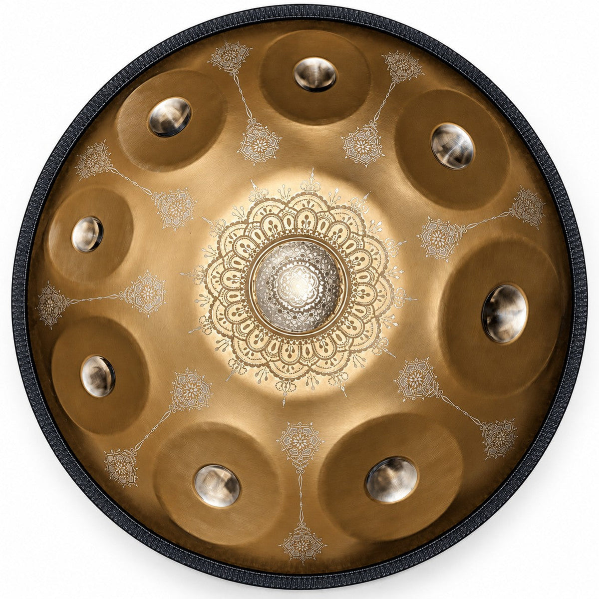 Handpan Mandala D-Moll Kurd in Bronze, von oben