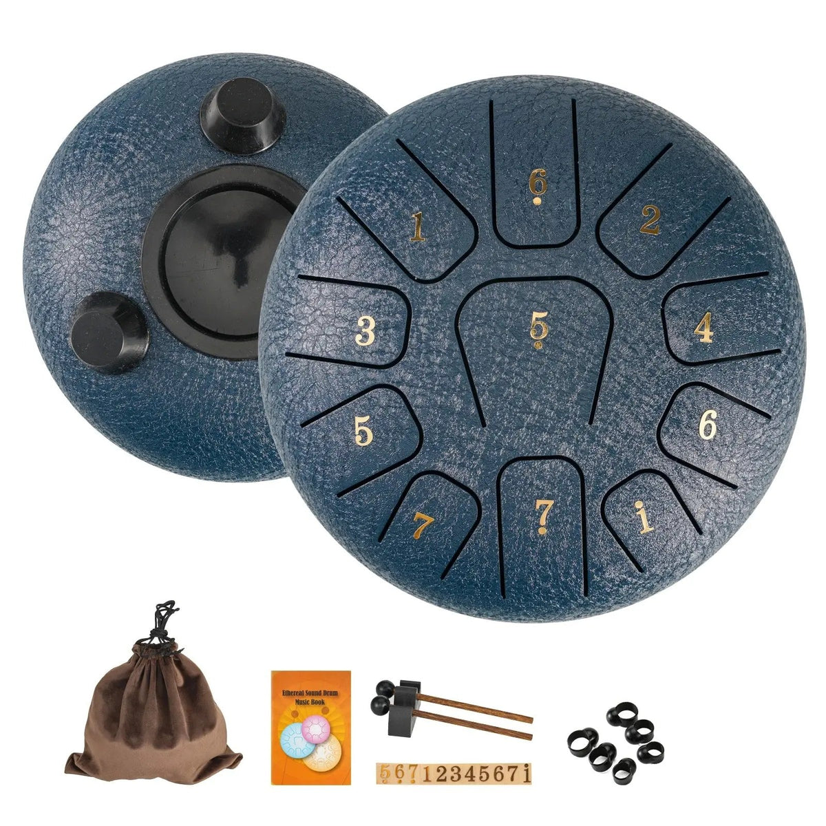 Zungentrommel 11 Töne Stahl in Marineblau, mit Tasche und Schlägeln